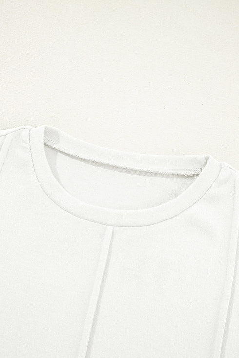 Exposed Seam Crew Neck Relaxed Pullover Long Sleeve Top